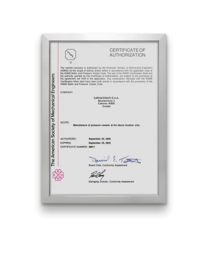 Letina ASME BPV certificate.