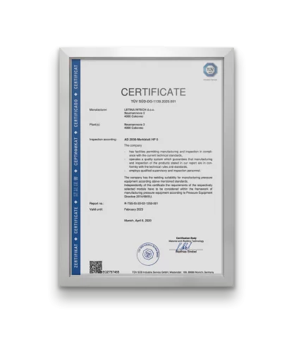 Letina AD 2000-Merkblatt HP 0 certificate.