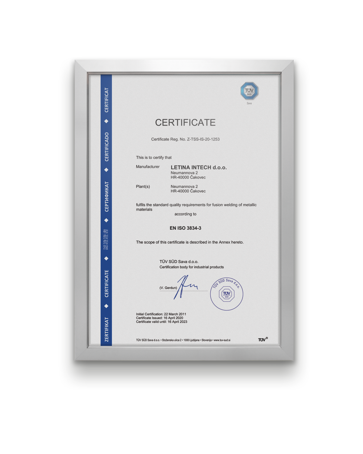 certificate tuv sud en iso 3834 3 letina