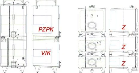 Illustration of stacked tanks PZPK & VIK, Z & Z & Z.