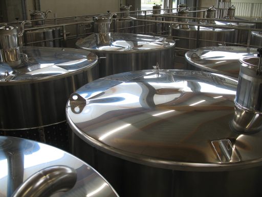 Polished heads of Letina stainless steel tanks at Moët & Chandon in France.