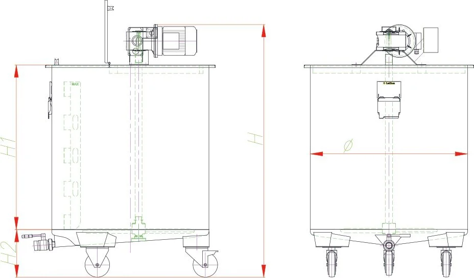 Blueprint of the mixing tank with agitator.