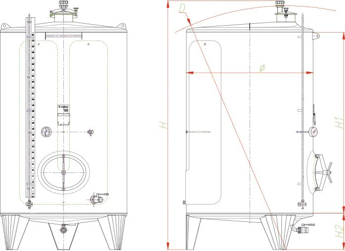 Blueprint of the closed storage tank.