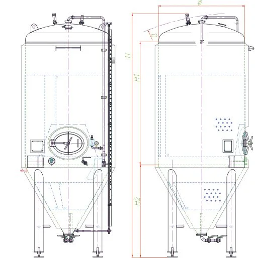 Blueprint of the conical fermenter - front side.