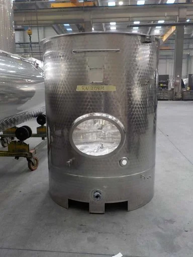 Front view of a 1700 L stainless steel Letina PV forklift transport tank with a lifting skirt.