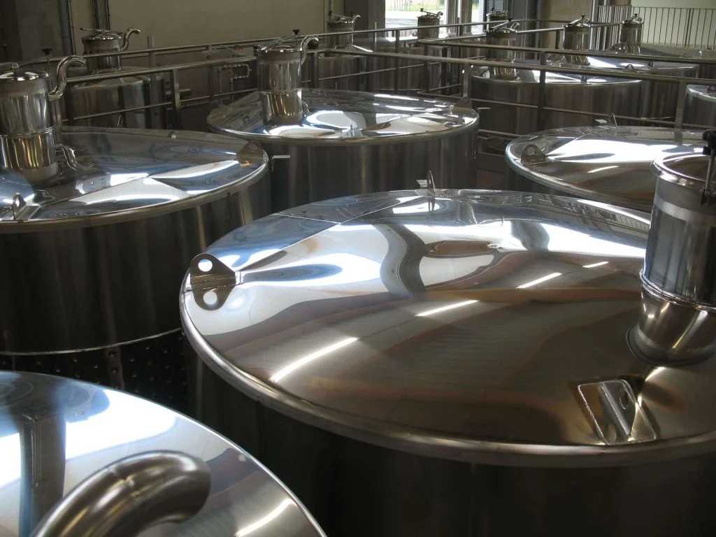 Close-up shot of Letina tanks in the Moët & Chandon wine cellar.