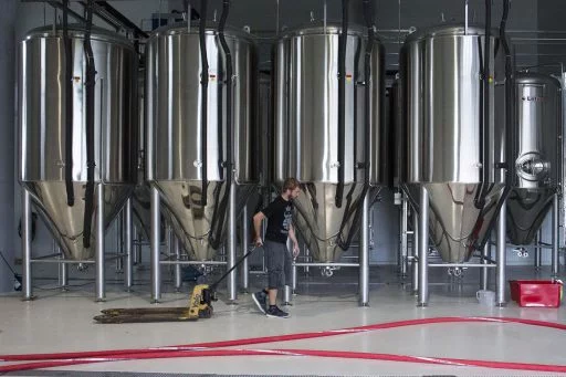 Conical fermenters for beer in the Varionica brewery in Croatia.