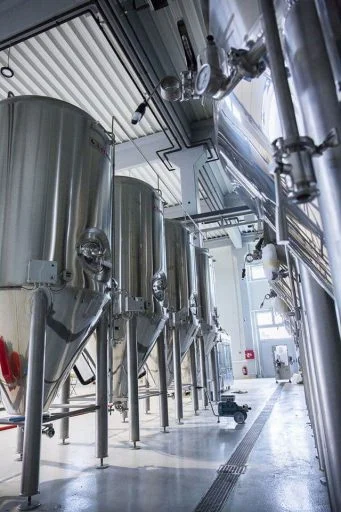 Row of conical fermenters in the Varionica brewery in Croatia.